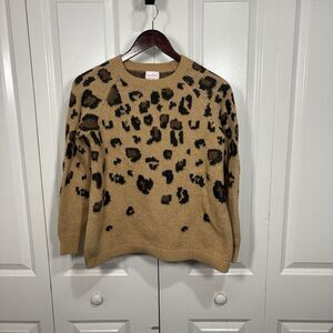 Isabel Maternity XS Leopard Print Sweater Women Tan Knit Boho Cozy Fall Trend